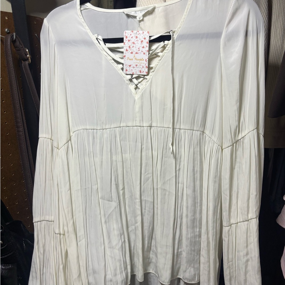 Free People Cream V-Neck Blouse